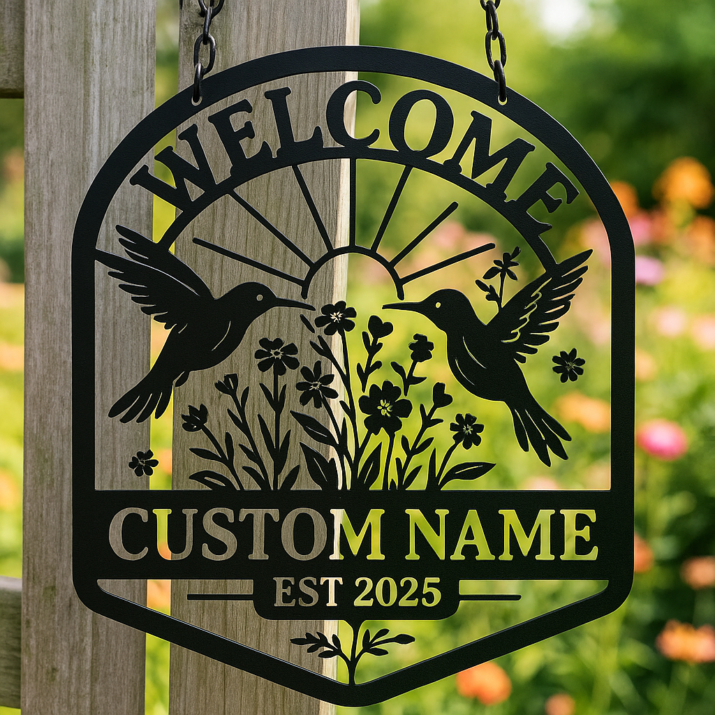 Custom Name Metal Sign Hummingbird
