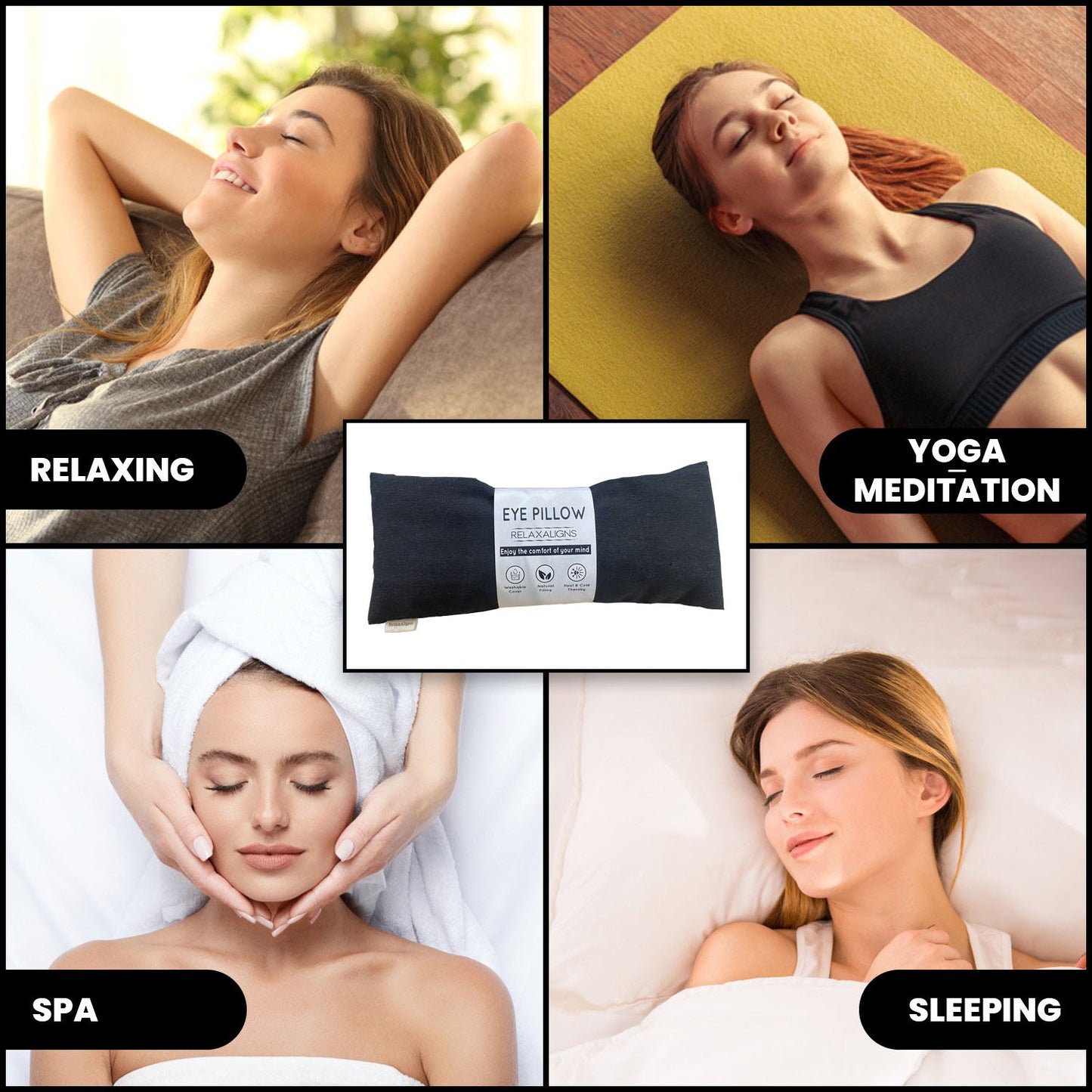Organic Linen Weighted Eye Pillow with Roasted Black Beans, Chrysanthemum, and Lavender – Heated or Cooling Aromatherapy for Relaxation, Yoga, Meditation, Sleeping, Headache, Dry Eyes, and Sinus Relief