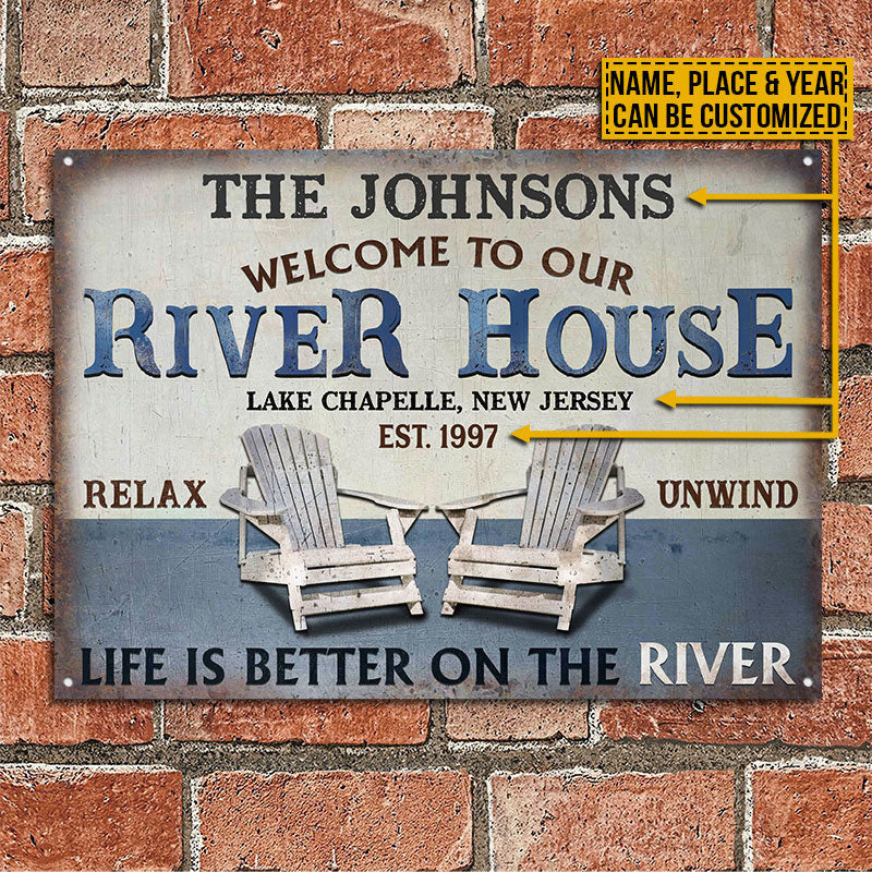 Personalized River House Life Is Better Customized Metal Sign Home Decor
