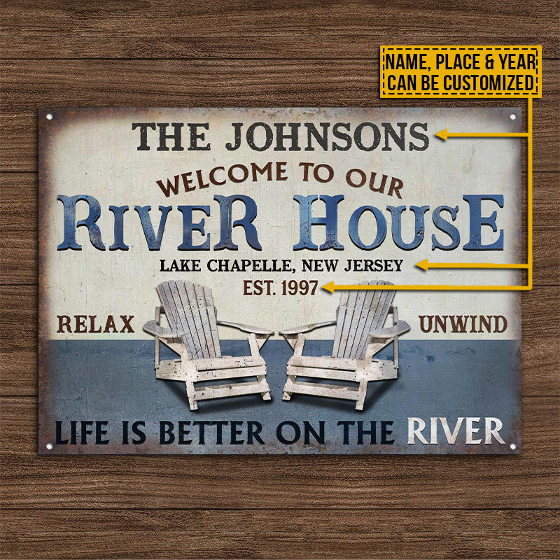 Personalized River House Life Is Better Customized Metal Sign Home Decor