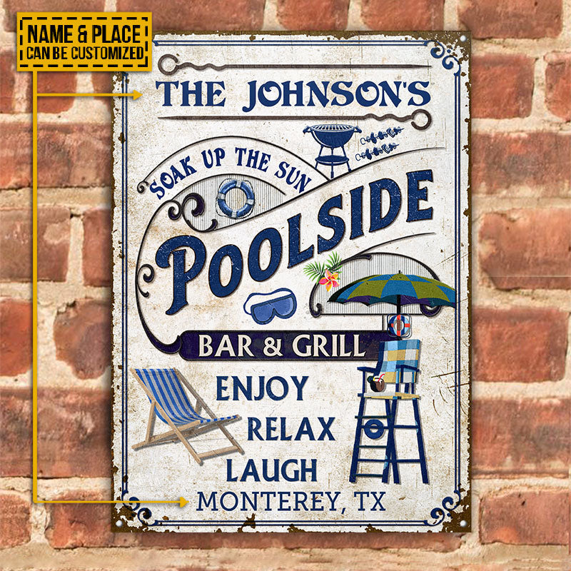 Personalized Pool Poolside Bar & Grill Custom Metal Sign Home Decor