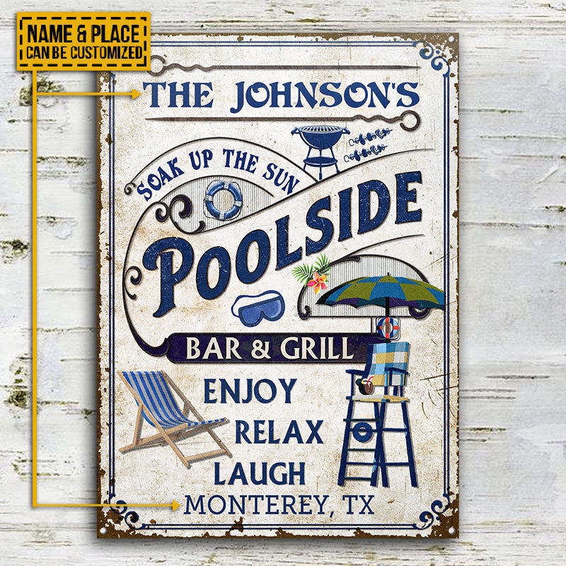 Personalized Pool Poolside Bar & Grill Custom Metal Sign Home Decor