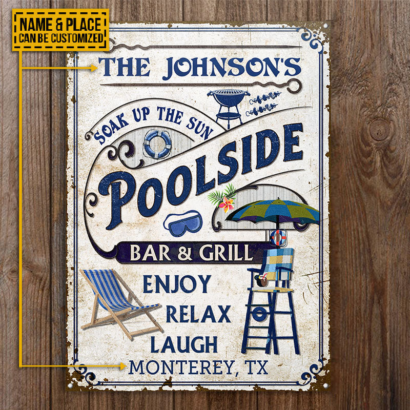 Personalized Pool Poolside Bar & Grill Custom Metal Sign Home Decor