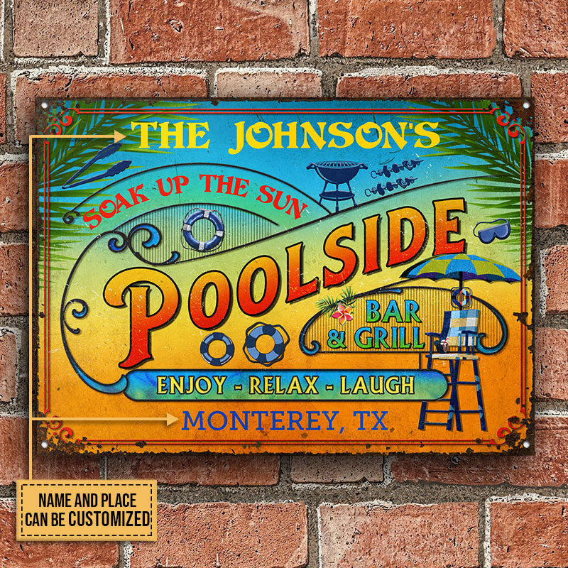 Personalized Pool Summer Vibe Bar & Grill Custom Metal Sign Home Decor