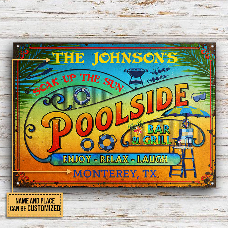 Personalized Pool Summer Vibe Bar & Grill Custom Metal Sign Home Decor
