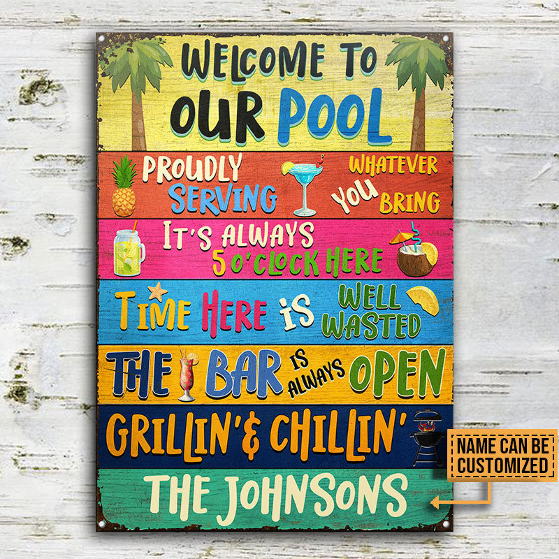 Swimming Pool Bar Grilling Welcome To Custom Metal Sign Home Decor