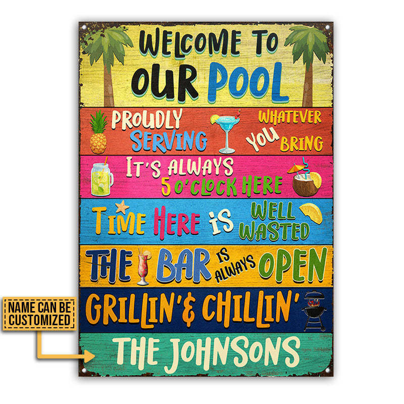 Swimming Pool Bar Grilling Welcome To Custom Metal Sign Home Decor