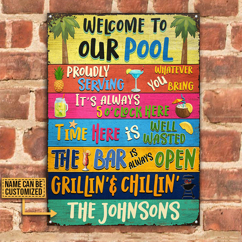 Swimming Pool Bar Grilling Welcome To Custom Metal Sign Home Decor