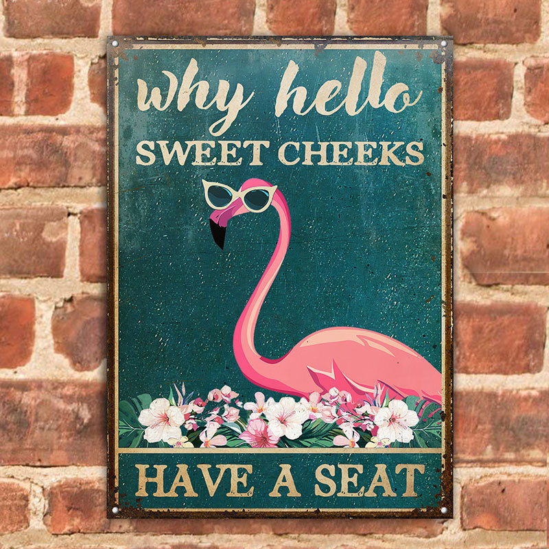 Flamingo Why Hello Customized Metal Sign Home Decor