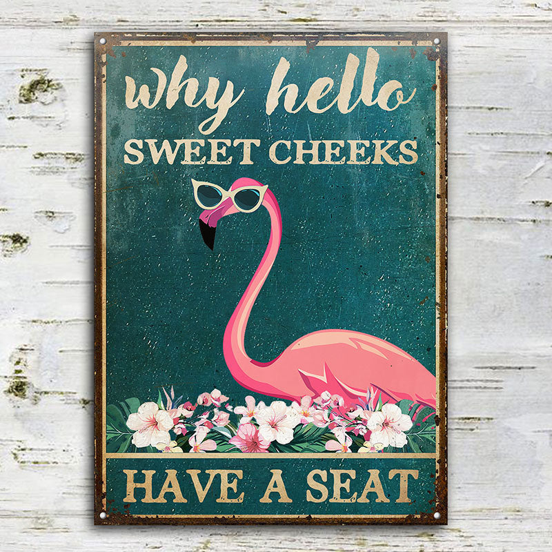 Flamingo Why Hello Customized Metal Sign Home Decor