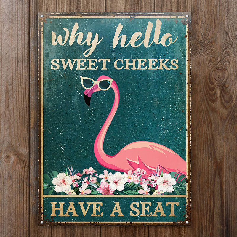 Flamingo Why Hello Customized Metal Sign Home Decor