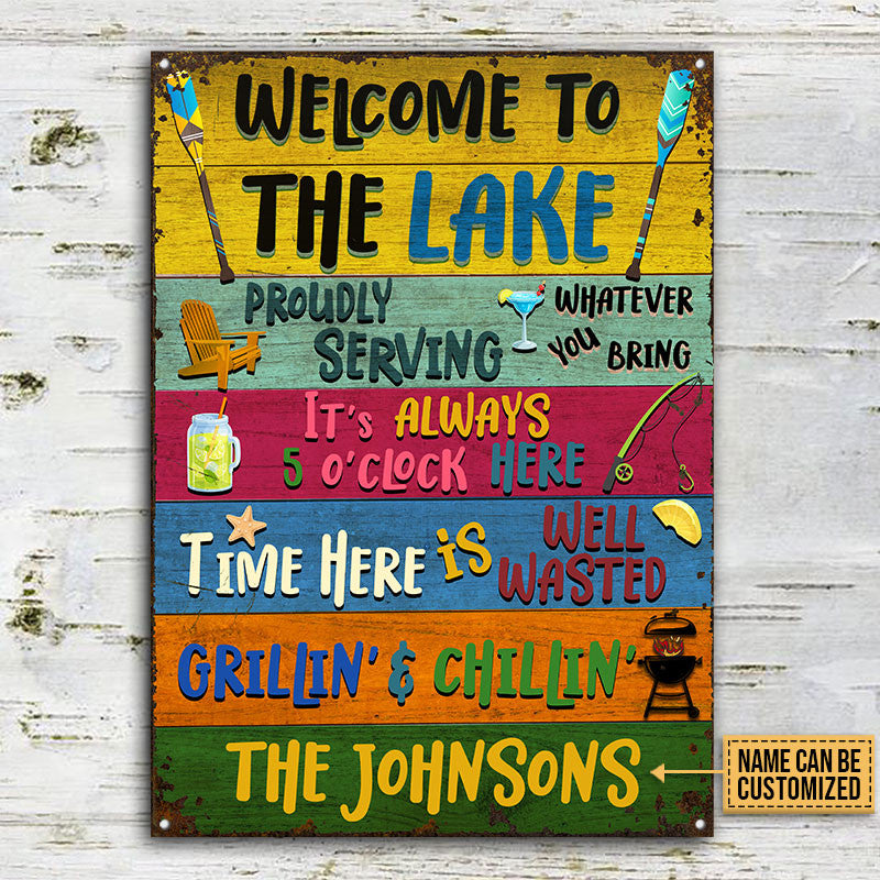 Lake Welcome Proudly Serving Custom, Lake Decor, Lake Gifts Metal Sign Home Decor