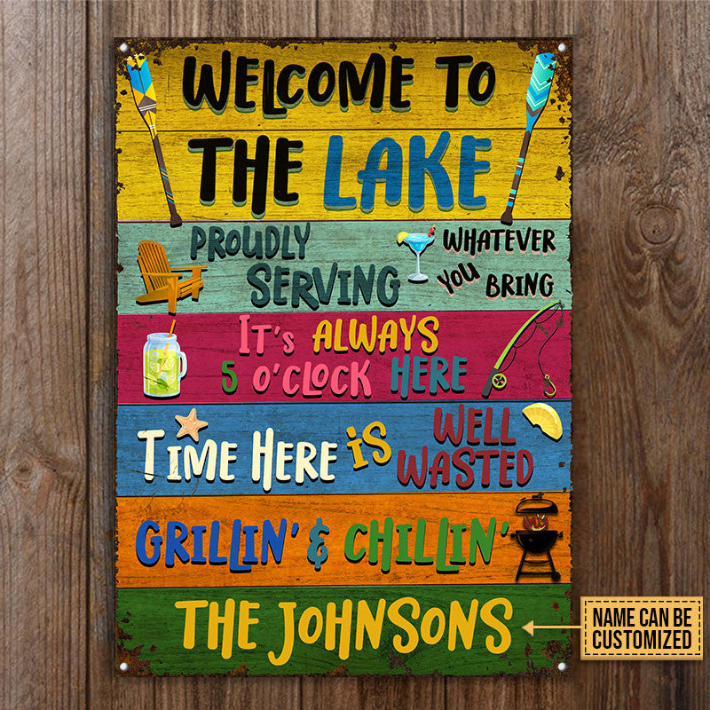 Lake Welcome Proudly Serving Custom, Lake Decor, Lake Gifts Metal Sign Home Decor