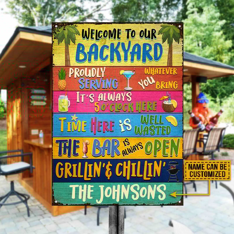 Backyard Bar Grilling Welcome To Custom Metal Sign Home Decor