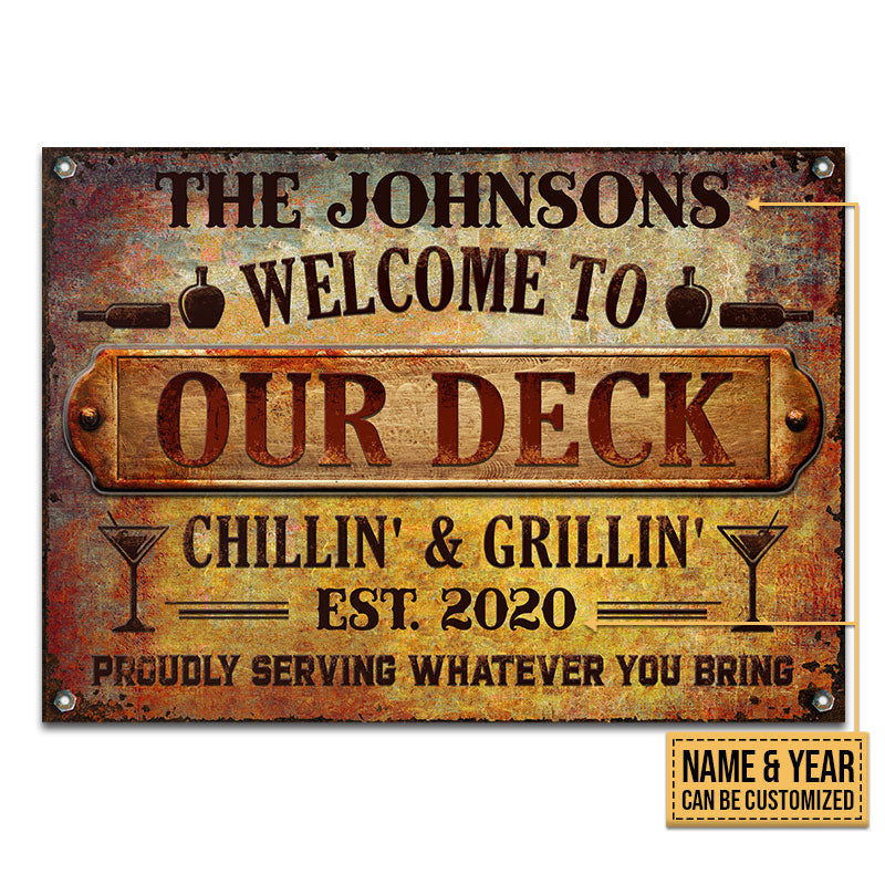 Deck Proudly Serving Whatever You Bring Rustic Custom, Deck Bar Decor, Yard Sign Metal Sign Home Decor