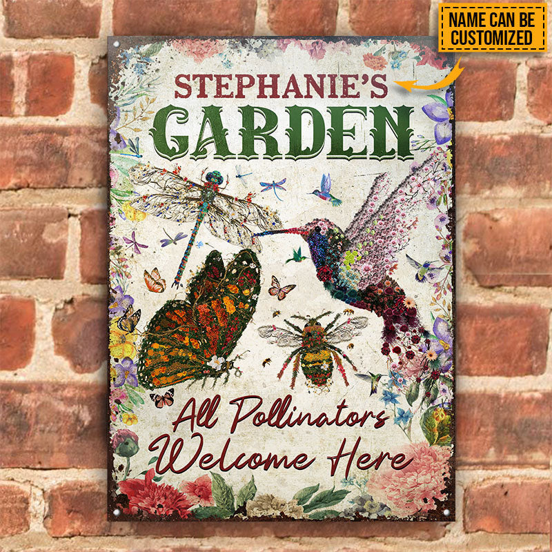 Flower Garden, Pollinators Welcome, Garden Decor, Custom Metal Sign Home Decor