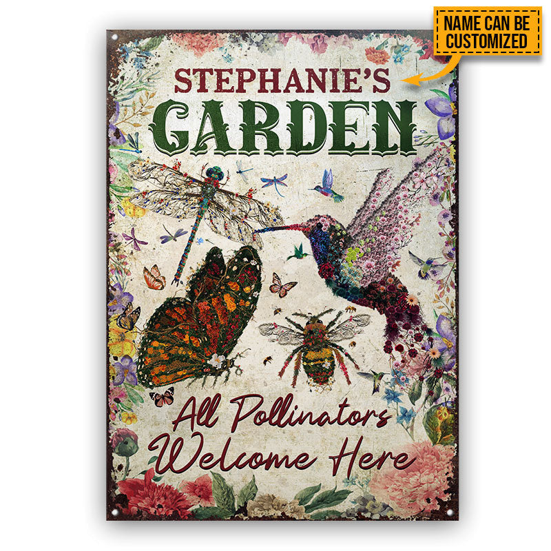 Flower Garden, Pollinators Welcome, Garden Decor, Custom Metal Sign Home Decor