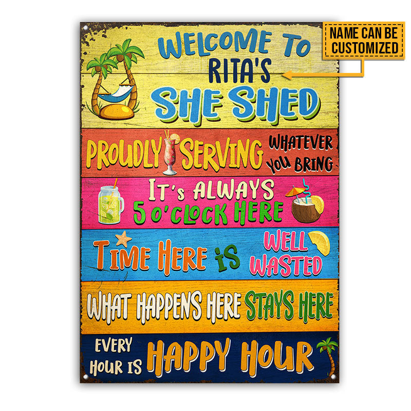 She Shed What Happens Here Stays Here Custom Metal Sign Home Decor
