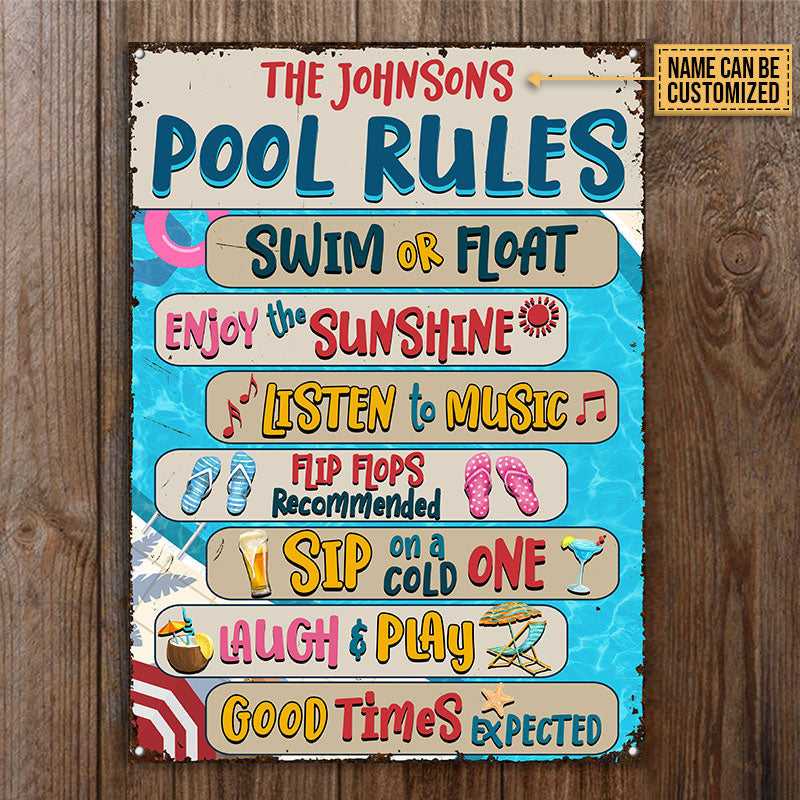 Swimming Pool Rules Sip On Cold One Custom, Pool Decor Metal Sign Home Decor
