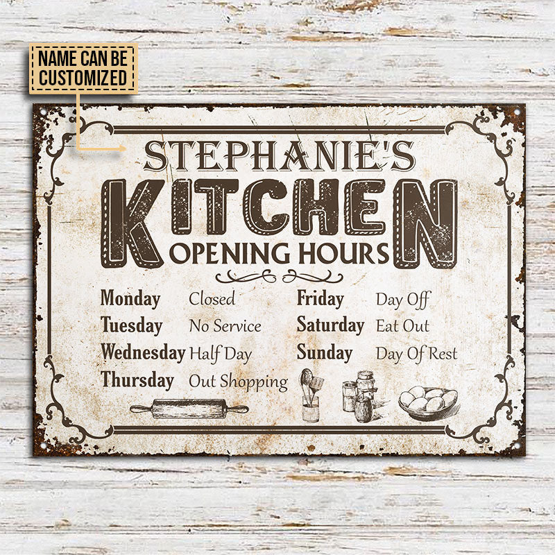 Personalized Kitchen Opening Hours Customized Metal Sign Home Decor