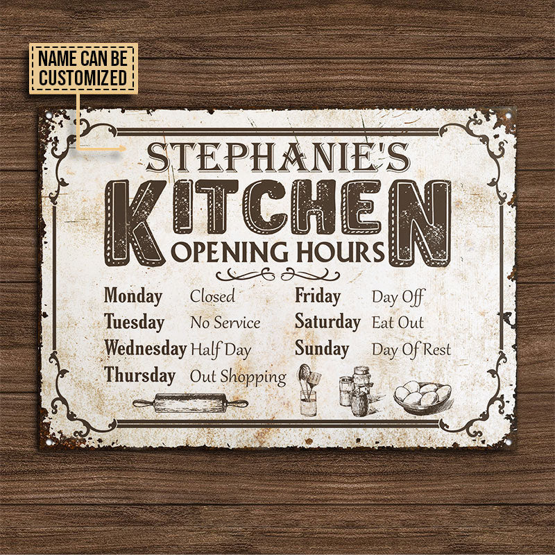 Personalized Kitchen Opening Hours Customized Metal Sign Home Decor