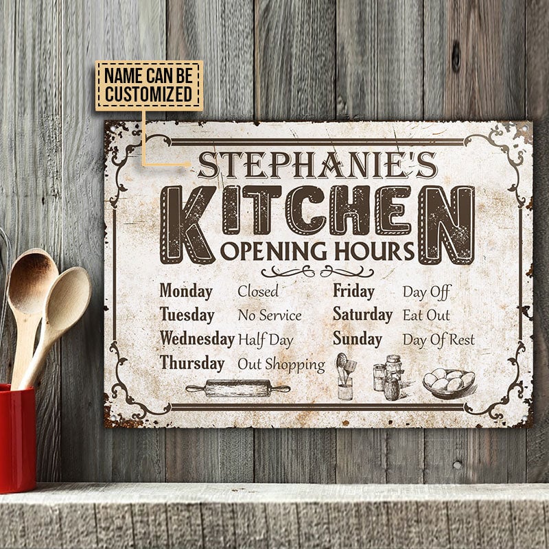 Personalized Kitchen Opening Hours Customized Metal Sign Home Decor