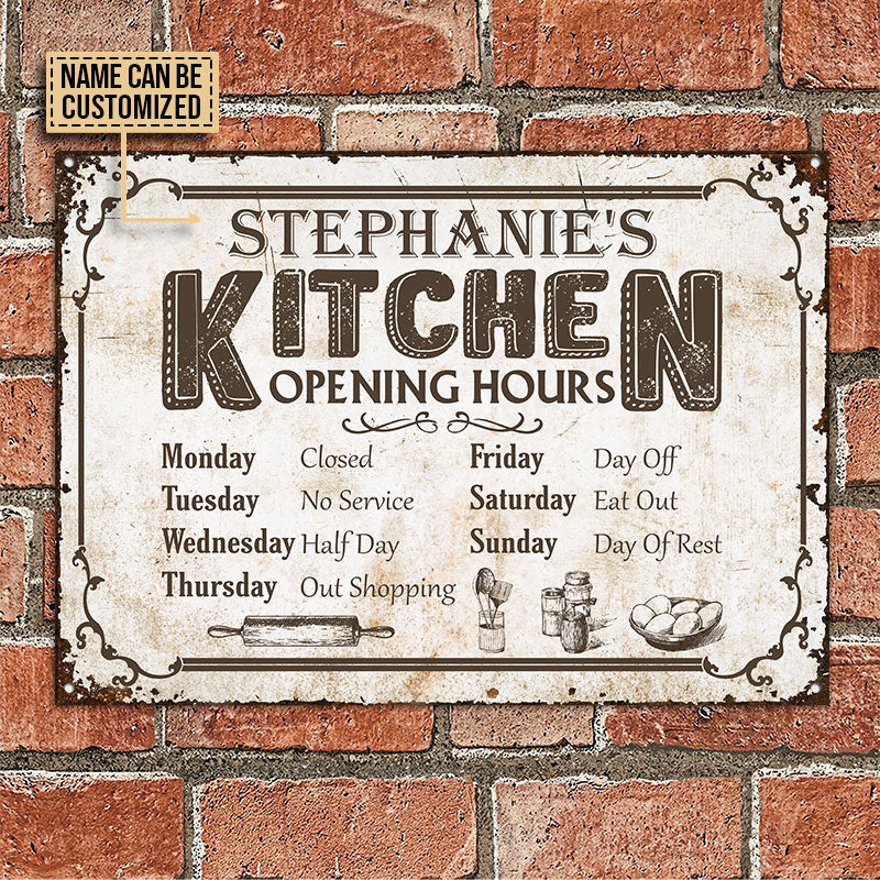 Personalized Kitchen Opening Hours Customized Metal Sign Home Decor