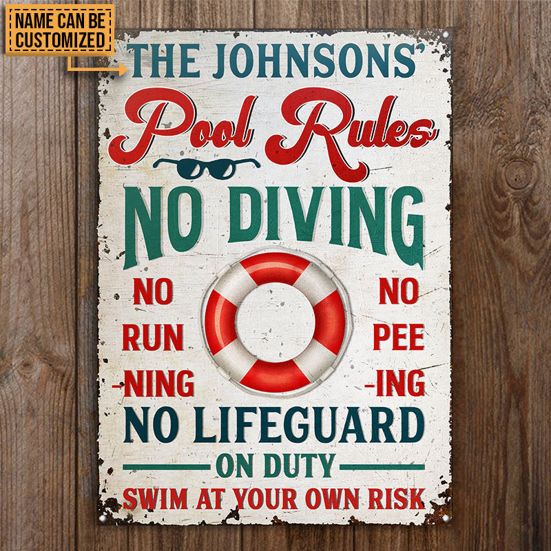 Swimming Pool Rules Swim At Your Own Risk Custom, Outdoor Pool Decor Metal Sign Home Decor