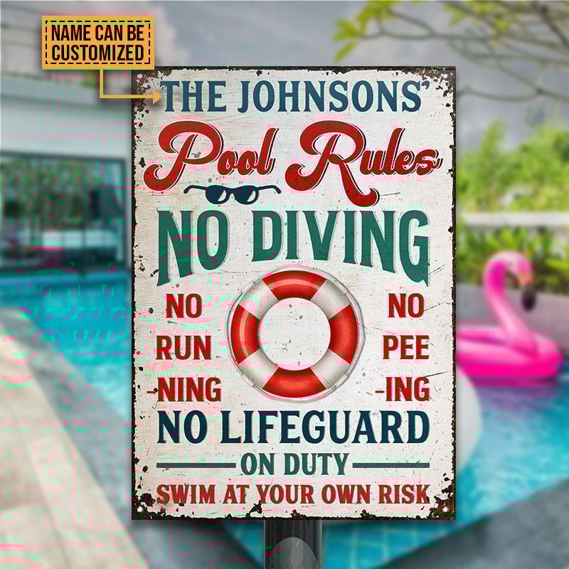 Swimming Pool Rules Swim At Your Own Risk Custom, Outdoor Pool Decor Metal Sign Home Decor
