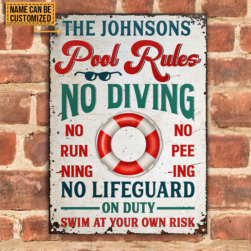 Swimming Pool Rules Swim At Your Own Risk Custom, Outdoor Pool Decor Metal Sign Home Decor
