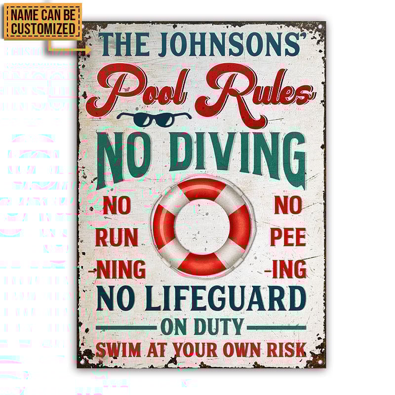 Swimming Pool Rules Swim At Your Own Risk Custom, Outdoor Pool Decor Metal Sign Home Decor