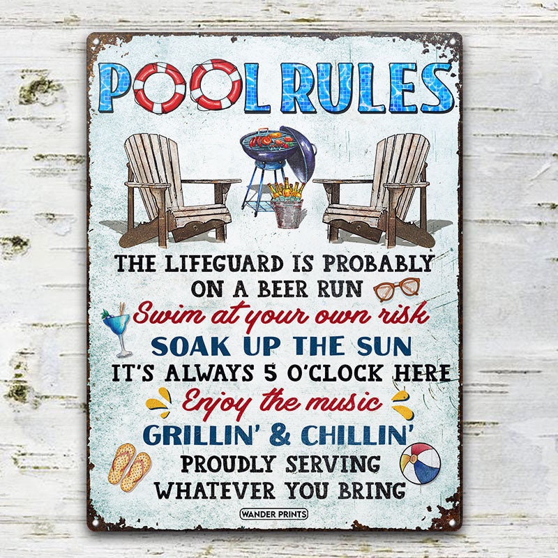 Angel N Heaven Family Gifts, Backyard Decor, Outdoor Decor, Housewarming Gifts, Patio, Garden, Pool, Bar & Grill, BBQ - Pool Rules Swim At Your Own Risk, Pool Signs,, Tin Signs Metal Sign Home Decor