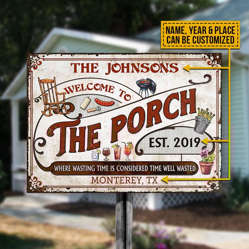 Personalized Porch Red Time Well Wasted Custom Metal Sign Home Decor