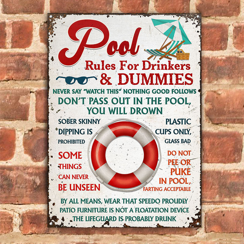 Swimming Pool Rules For Drinker And Dummies Custom, Decorations Outdoor Metal Sign Home Decor