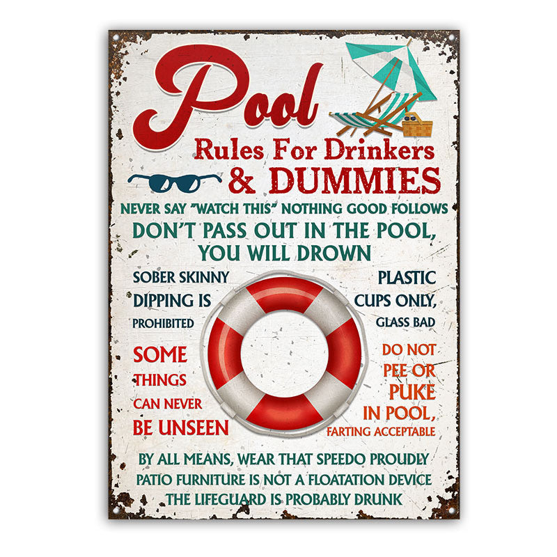 Swimming Pool Rules For Drinker And Dummies Custom, Decorations Outdoor Metal Sign Home Decor