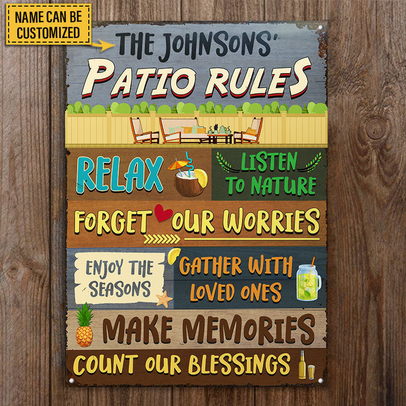 Patio Rules Make Memories, Outdoor Patio Decor, Custom Metal Sign Home Decor