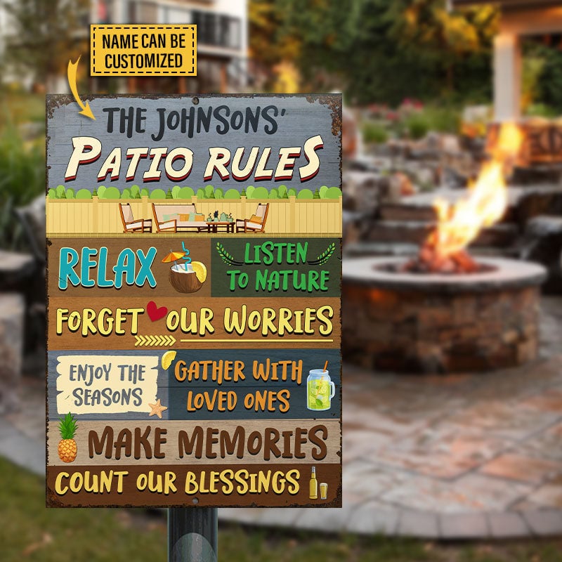 Patio Rules Make Memories, Outdoor Patio Decor, Custom Metal Sign Home Decor