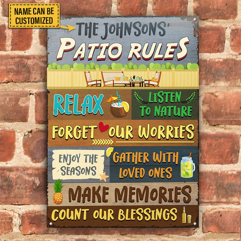 Patio Rules Make Memories, Outdoor Patio Decor, Custom Metal Sign Home Decor
