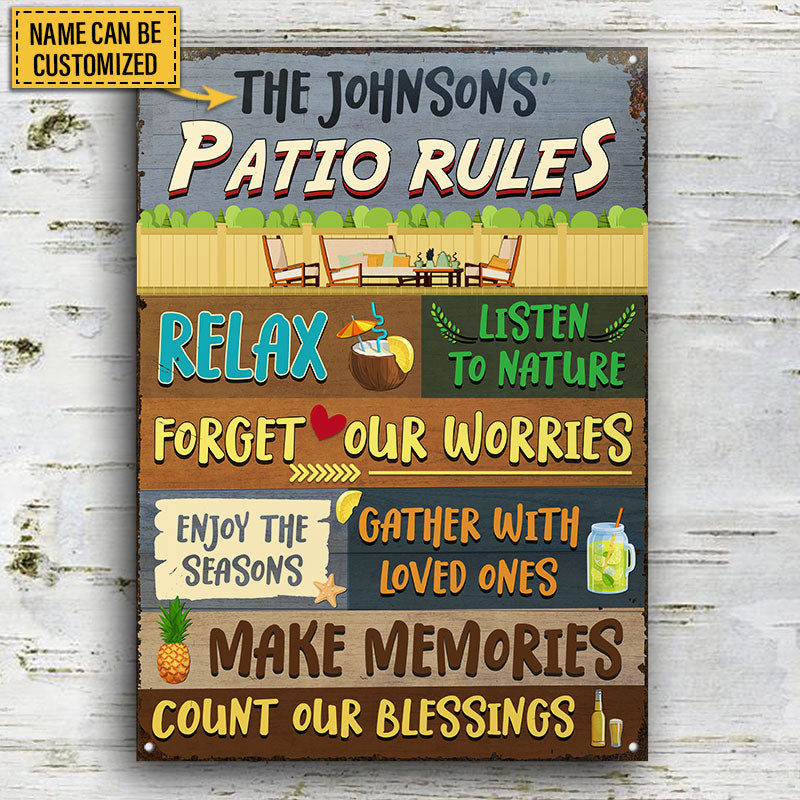 Patio Rules Make Memories, Outdoor Patio Decor, Custom Metal Sign Home Decor