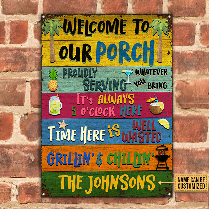 Personalized Porch Welcome Grilling Chilling Custom Metal Sign Home Decor