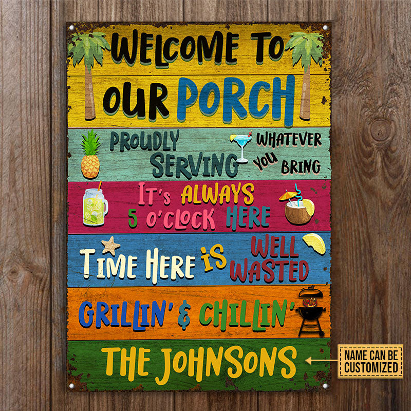 Personalized Porch Welcome Grilling Chilling Custom Metal Sign Home Decor