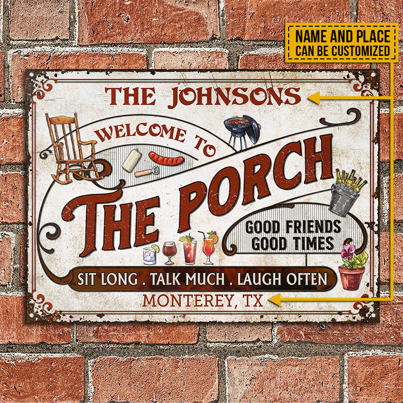 Personalized Porch Red Sit Long Talk Much Custom Metal Sign Home Decor