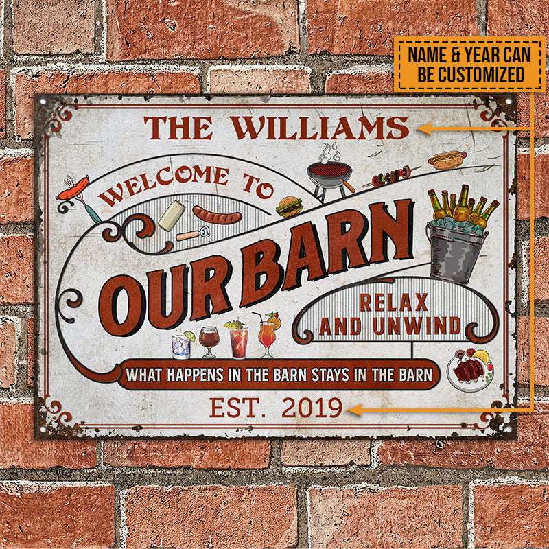 Personalized Red Farm Barn What Happens Custom Metal Sign Home Decor