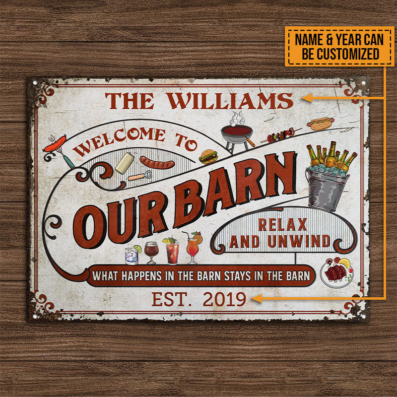 Personalized Red Farm Barn What Happens Custom Metal Sign Home Decor