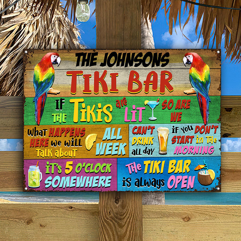 Tropical Parrot Tiki Bar Is Always Open Horizontal Custom Metal Sign Home Decor