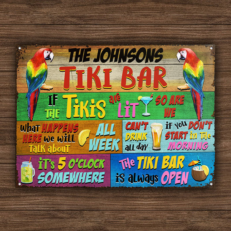 Tropical Parrot Tiki Bar Is Always Open Horizontal Custom Metal Sign Home Decor