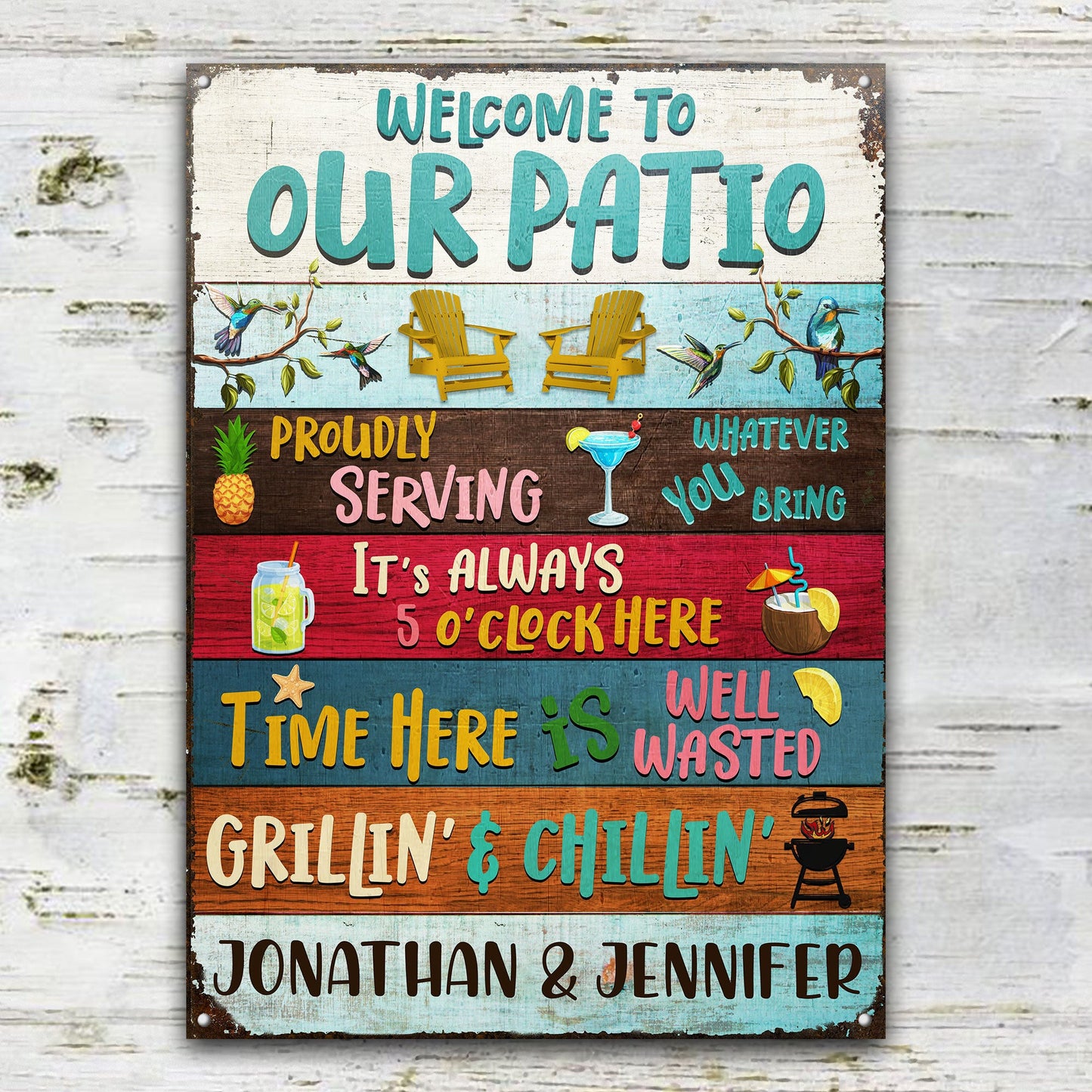 Welcome To Our Patio It's 5 O' Clock - Patio Outside Decor - Personalized Custom Metal Sign Home Decor