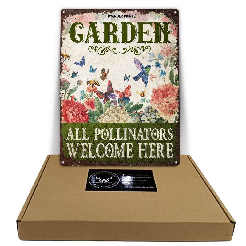 Angel N Heaven Gardener Gift, Birthday Gifts For Mom, Mom, Grandma, Grandpa Who Love Garden - Pollinators Welcome Garden Sign Unique House Warming Gift For Gardening Lovers, Rustic Metal Sign, Garden Stake, Yard Patio Outdoor Decor Metal Sign Home Decor