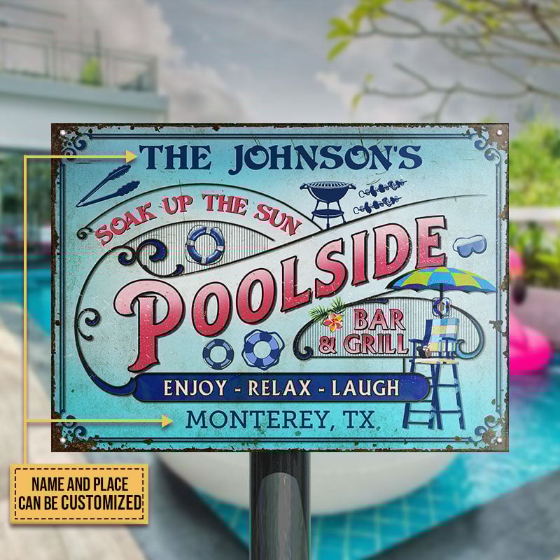 Personalized Pool Bar & Grill Pink And Blue Custom Metal Sign Home Decor