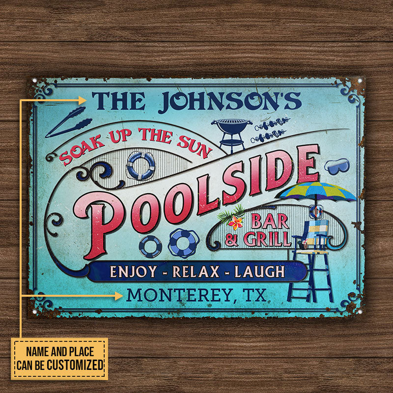Personalized Pool Bar & Grill Pink And Blue Custom Metal Sign Home Decor